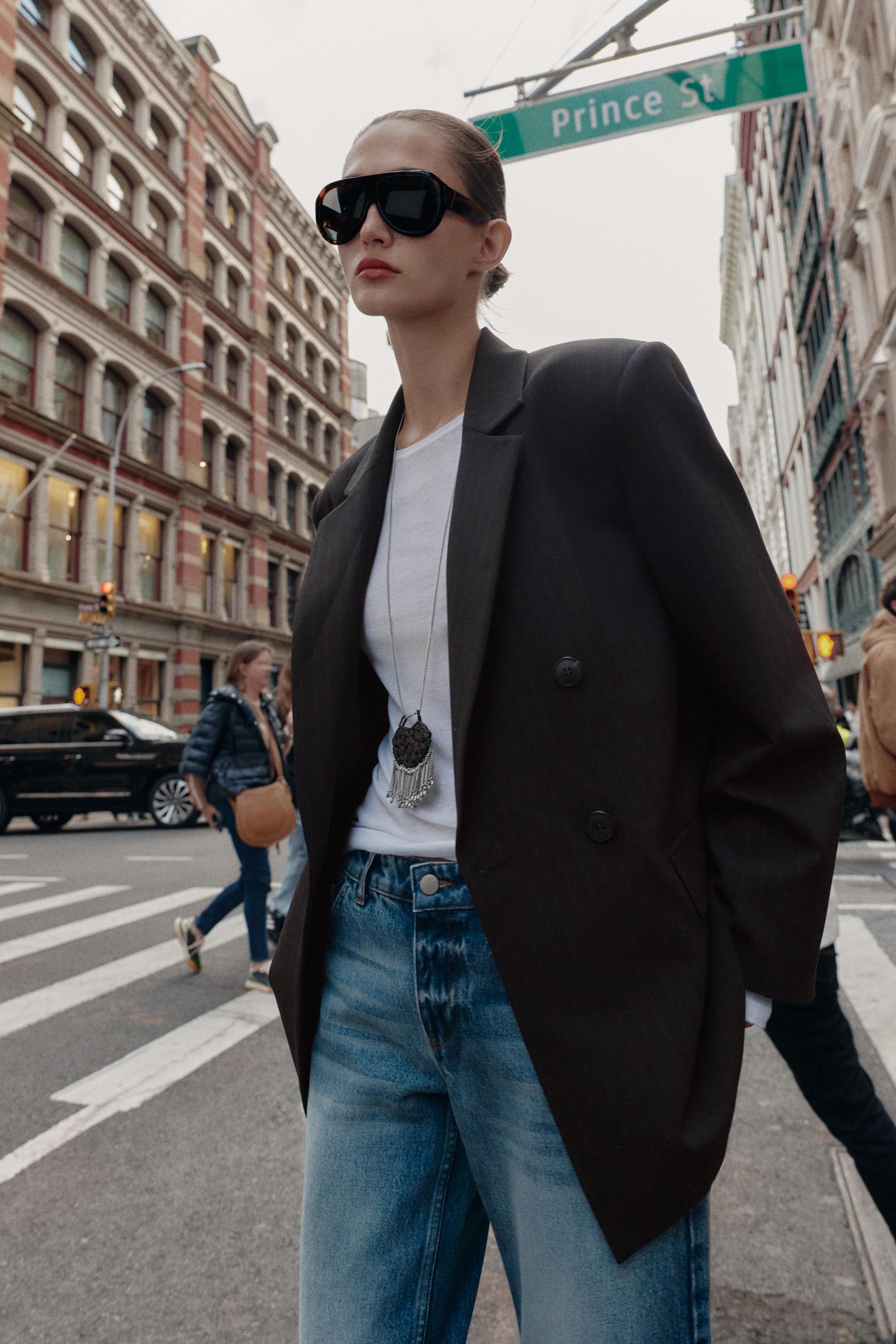 OVERSIZED DOUBLE BREASTED PINSTRIPE BLAZER